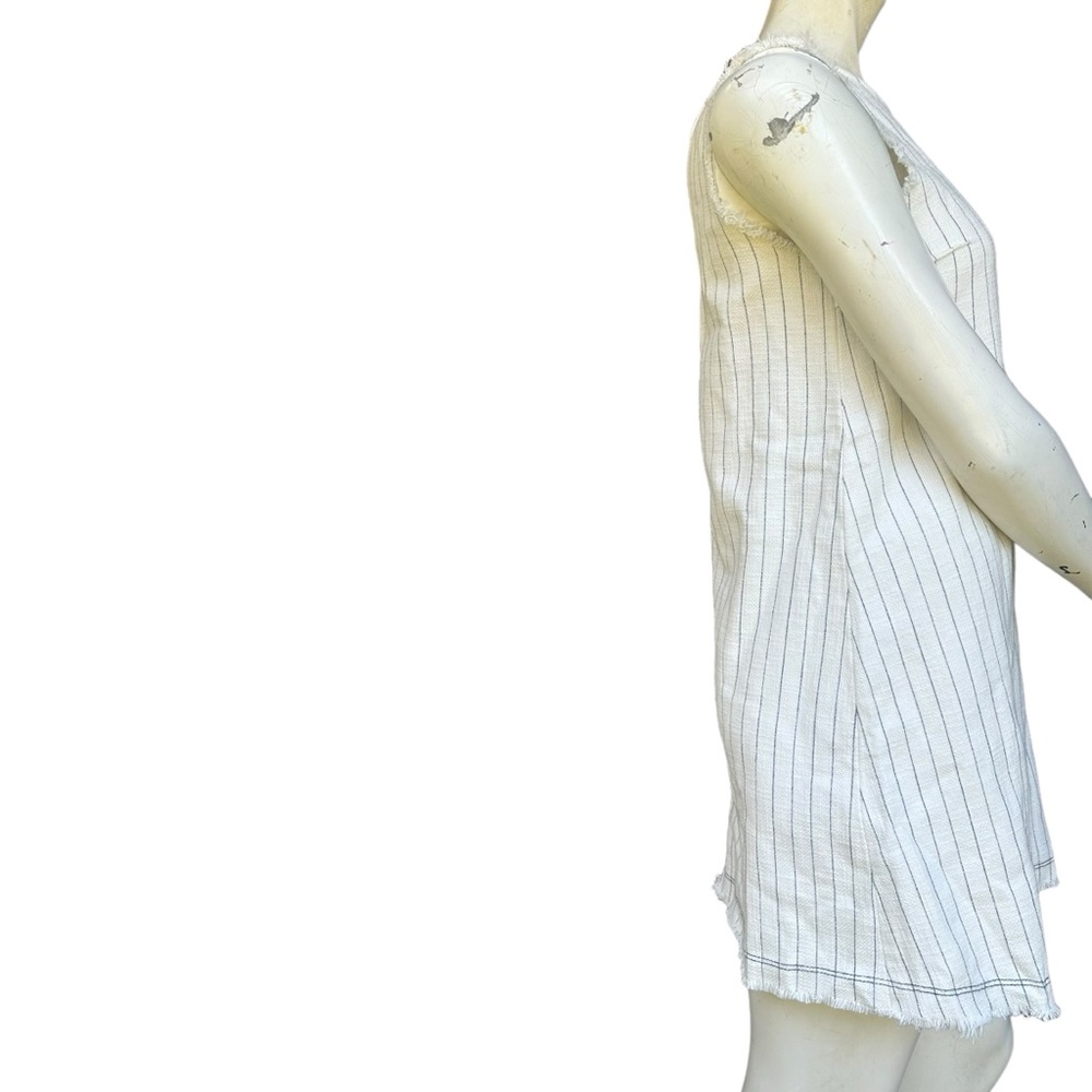T By Alexander Wang High Neck White & Navy Striped Raw Hem Mini Dress Size 2 - Picture 7 of 13